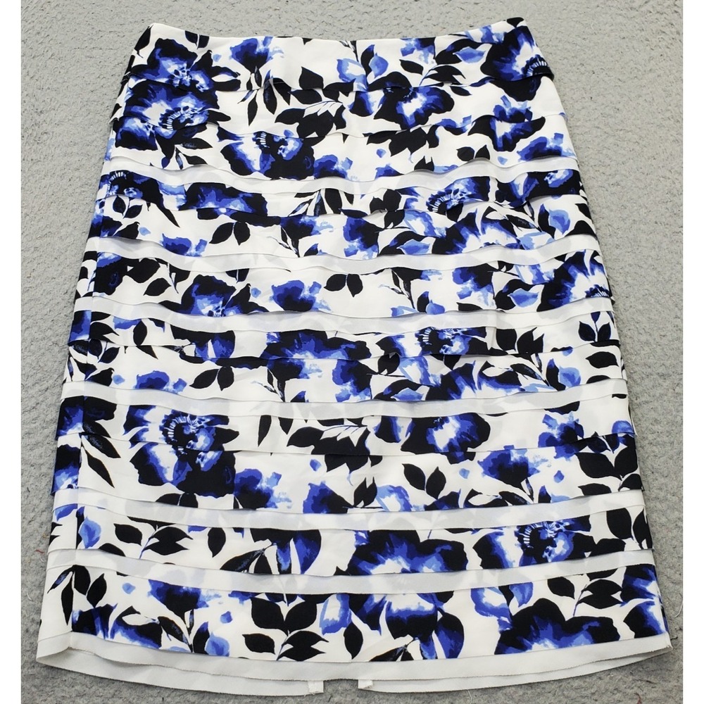 White House Black Market Pencil Skirt Women 6 Multi Floral Layered Slit Back Zip